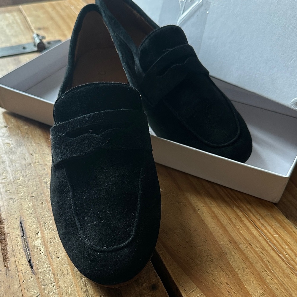 Women’s Black Suede Penny Loafers